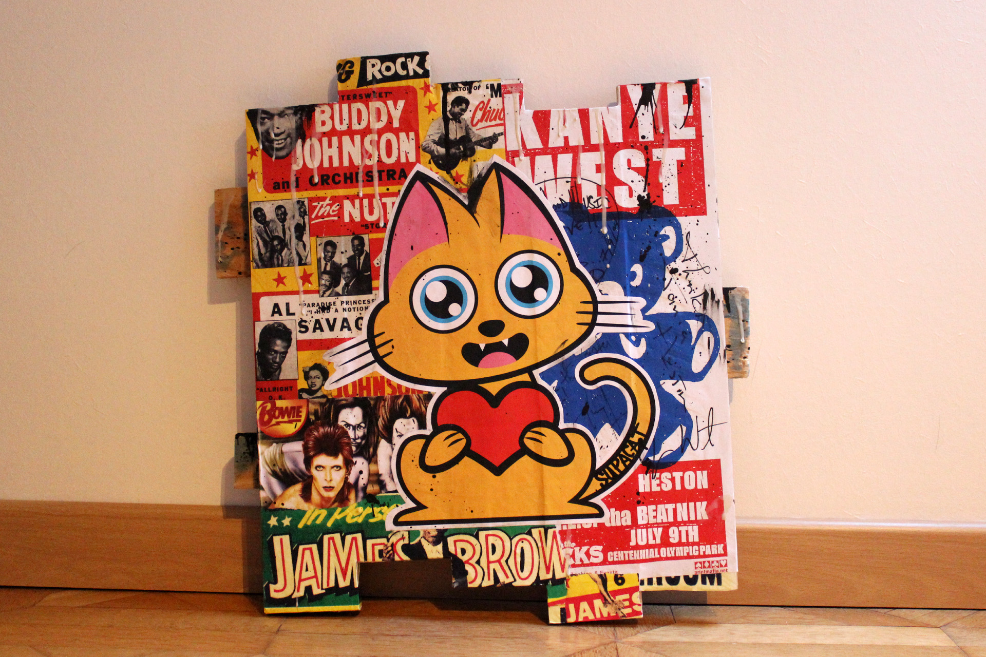 Supacat Street Art Strasbourg - The Love Cat feat .James, Kanye & David