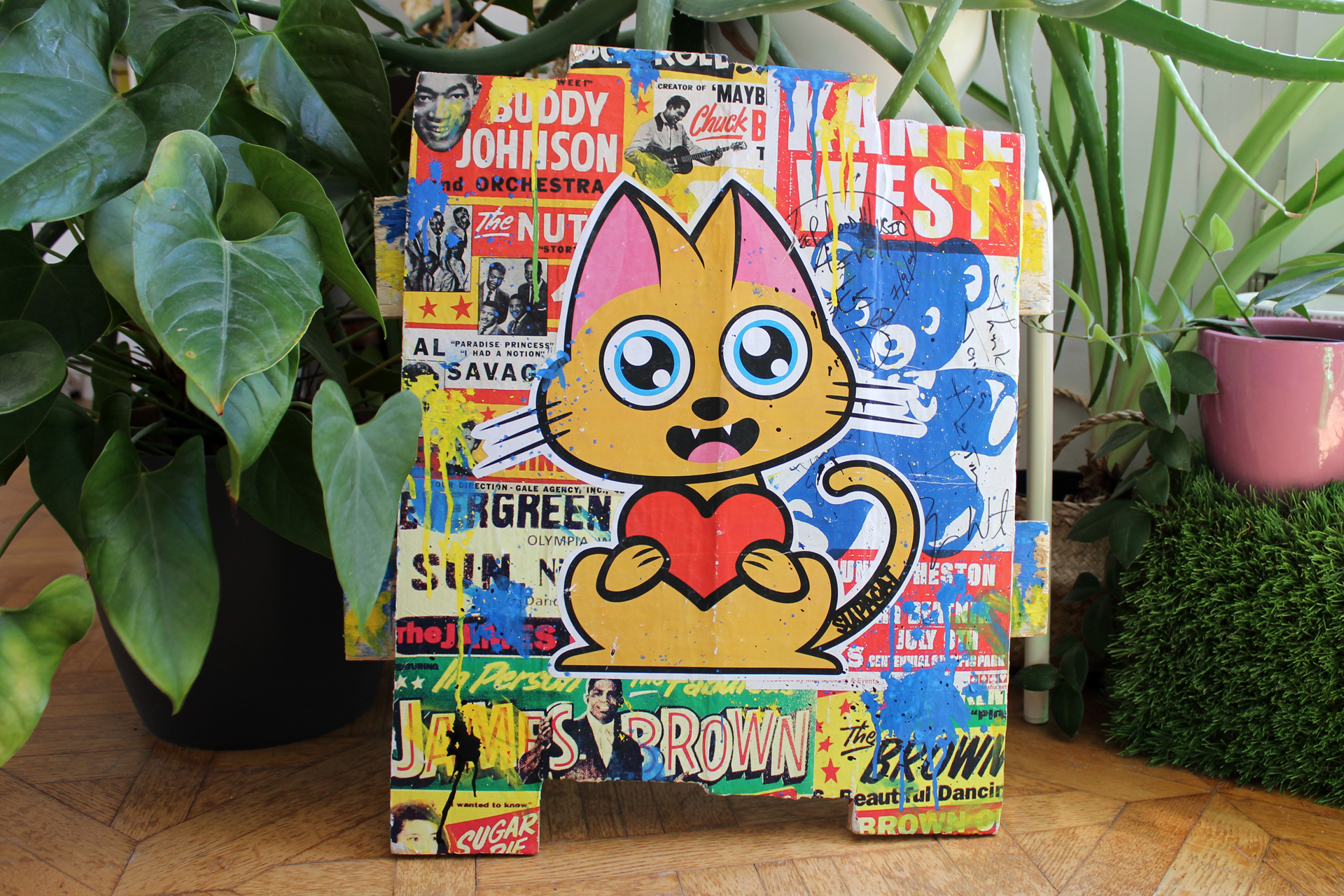 Supacat Street Art Strasbourg - Tableau The Love Cat feat Buddy, James & Kanye