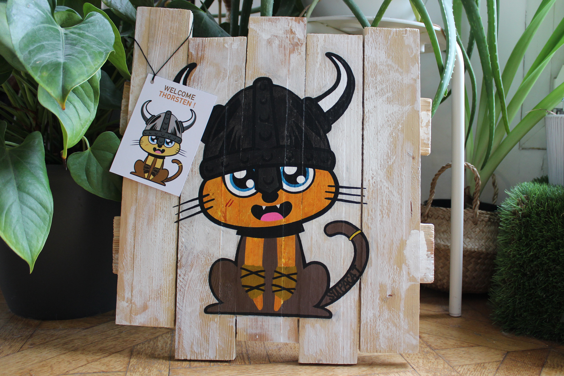 Supacat Street Art Strasbourg - Tableau Viking Cat Thorsten