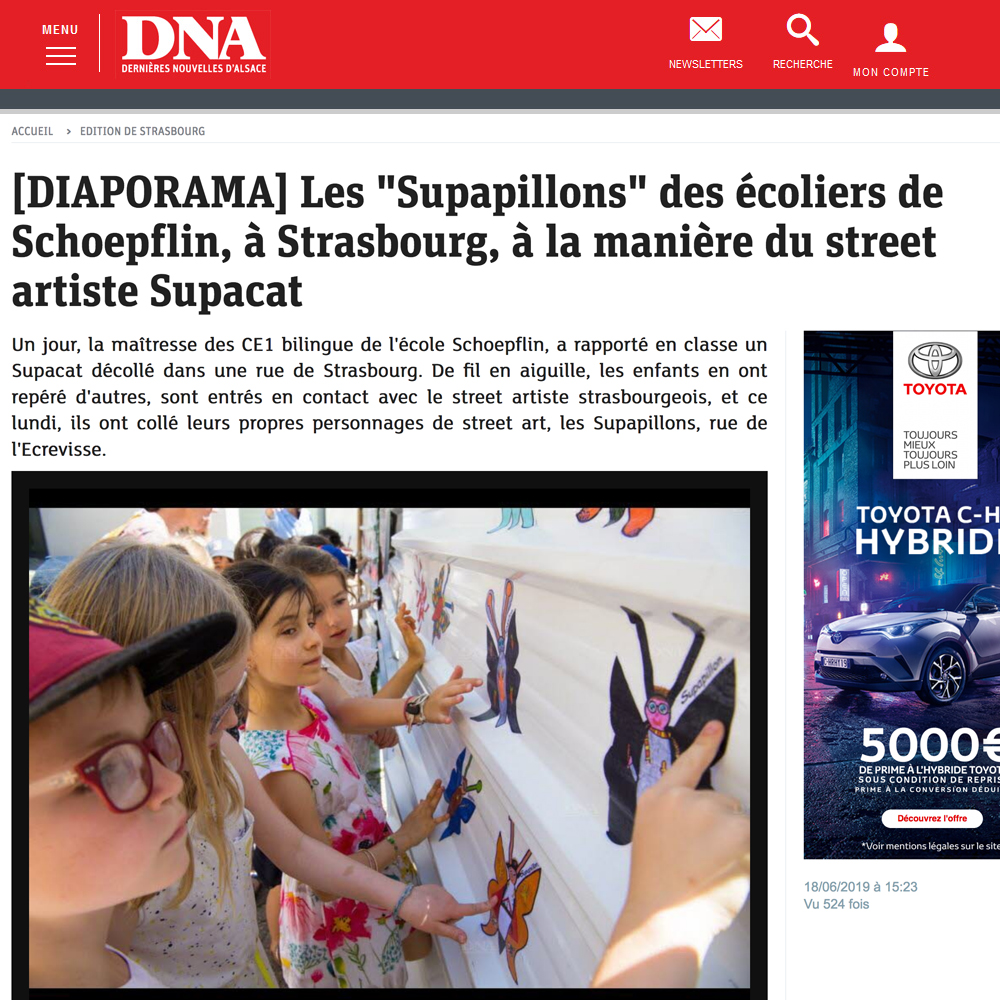 Supacat et l'école Schoepflin Strasbourg dans les DNA juin 2019 - Supacat Street Art