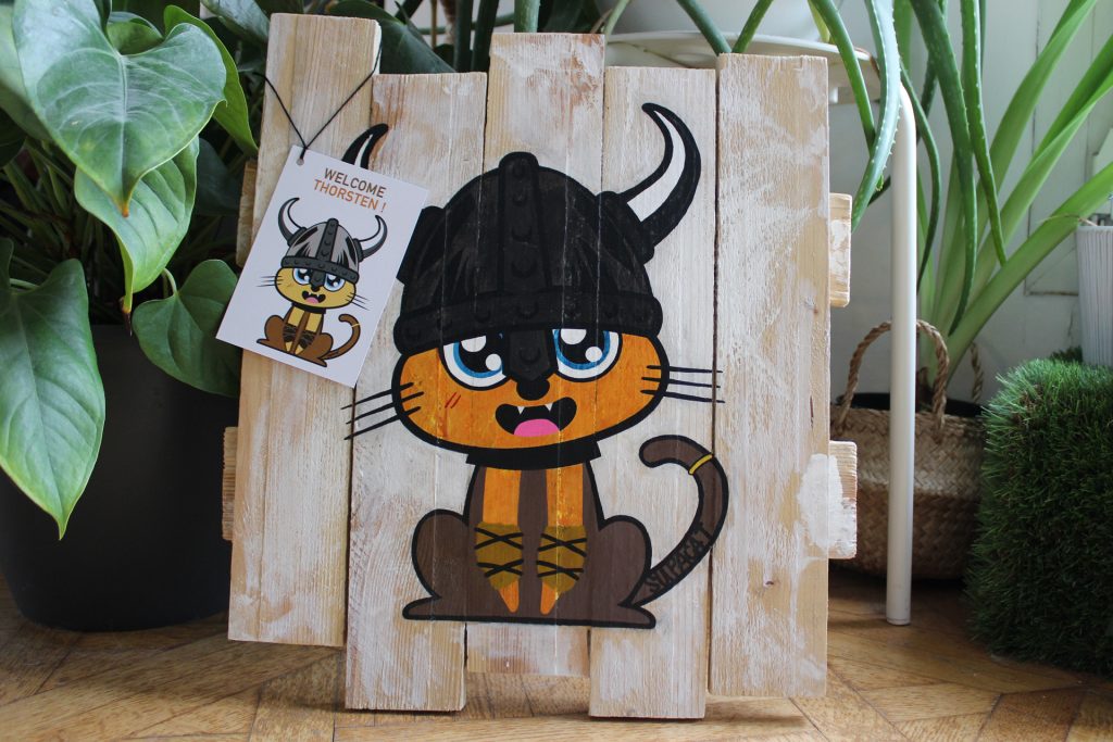 Supacat Street Art Strasbourg - Tableau Viking Cat Thorsten